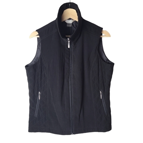 Allison Daley Petite black zip up sleeveless  vest - Picture 1 of 9